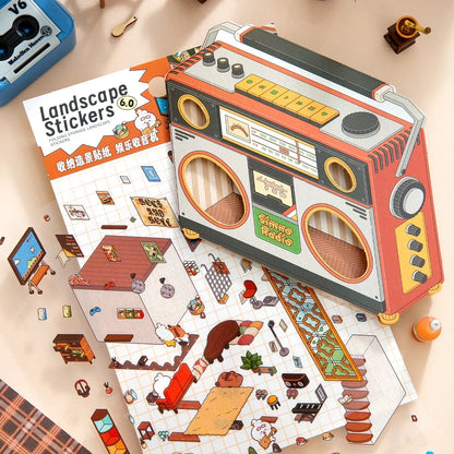 [Radio] Isometric Miniature Sticker Scene Card - Cozy Sticker Room
