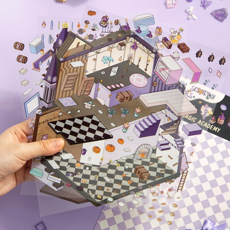[Magic Academy] XL Series Isometric Scene Stickers - Cozy Sticker Room