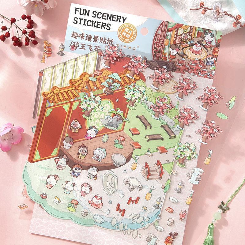 [Palace Blossoms in Snow] XL Series Isometric Scene Stickers - Cozy Sticker Room