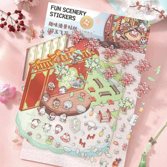 [Palace Blossoms in Snow] XL Series Isometric Scene Stickers - Cozy Sticker Room