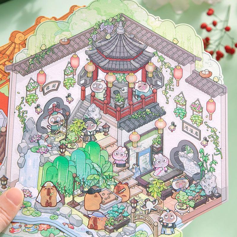 [Chinese Tranquil Courtyard] XL Series Isometric Scene Stickers - Cozy Sticker Room