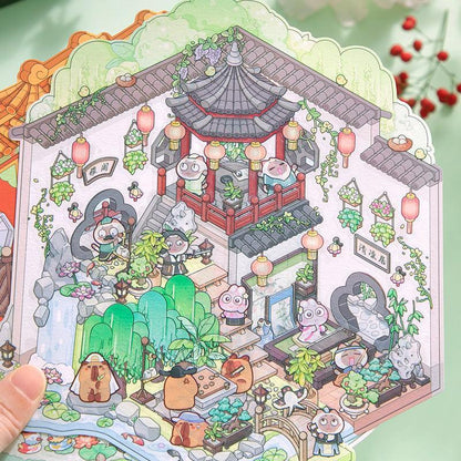 [Chinese Tranquil Courtyard] XL Series Isometric Scene Stickers - Cozy Sticker Room