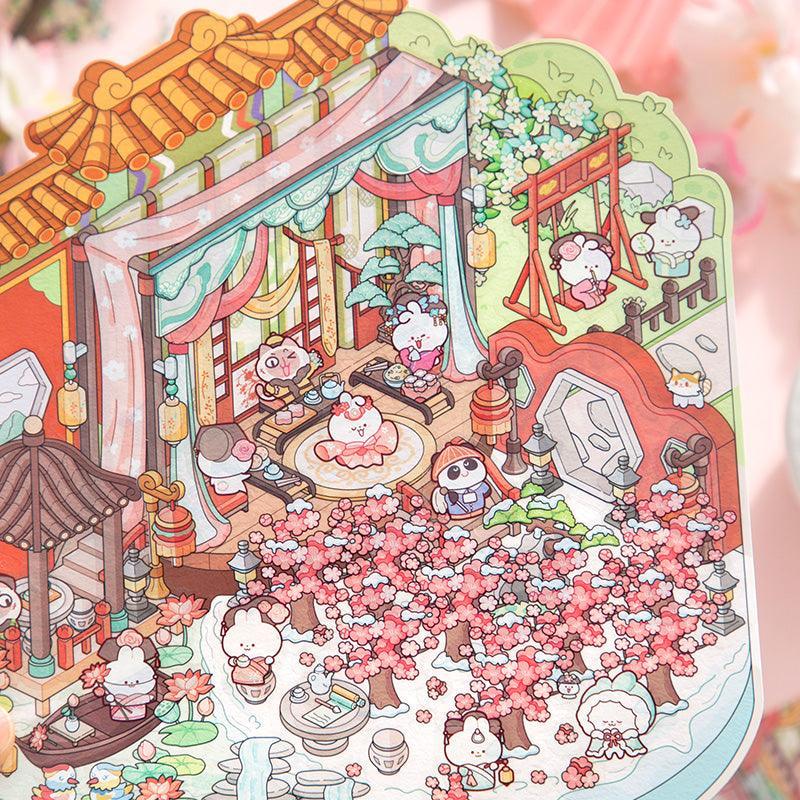 [Palace Blossoms in Snow] XL Series Isometric Scene Stickers - Cozy Sticker Room