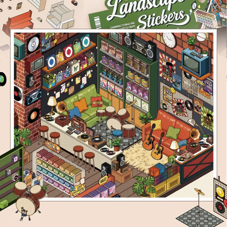 [Record Store] XL Series Isometric Scene Stickers