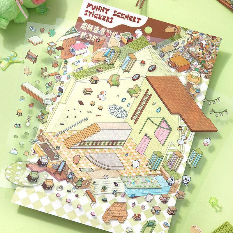 [Moving Castle] XL Series Isometric Scene Stickers - Cozy Sticker Room