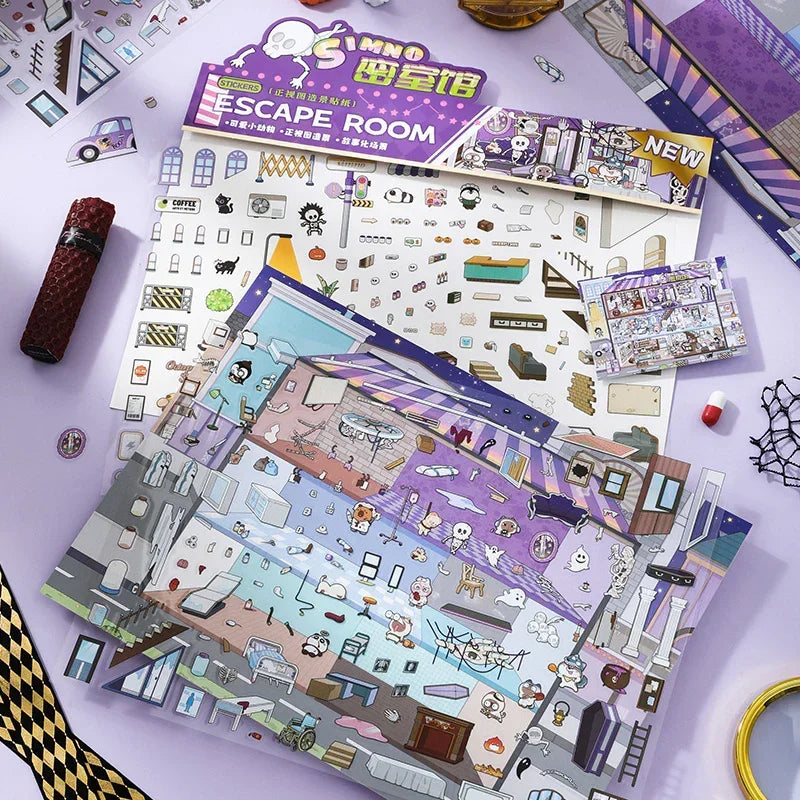 [Escape Room] Front-View XL Scene Stickers - Cozy Sticker Room