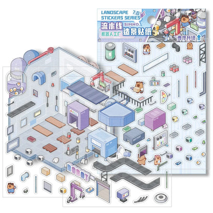 [Robot Factory] Isometric Miniature Scene Stickers - Cozy Sticker Room