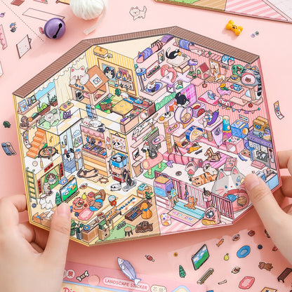 [Cat and Dog Diary] Interactive 2-in-1 Isometric Scene Stickers