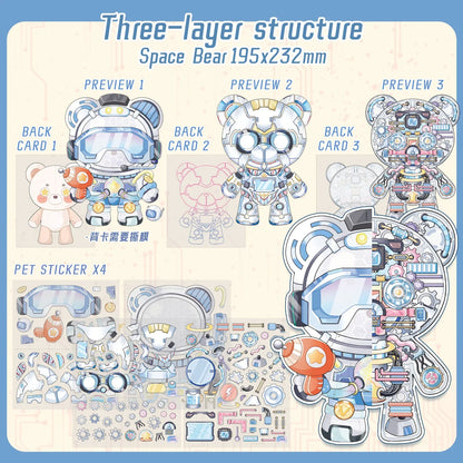 [Space Bear] 3-Layer Clockwork XL Scene Stickers