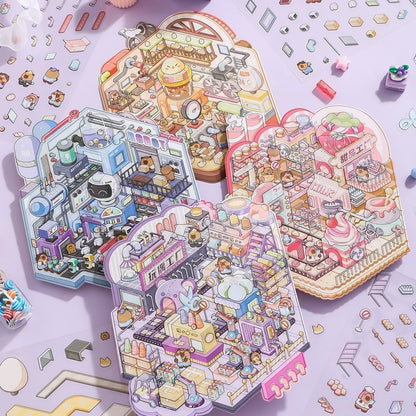 [Robot Factory] Isometric Miniature Scene Stickers - Cozy Sticker Room