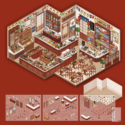 [Japanese Restaurant] XL Series Isometric Scene Stickers