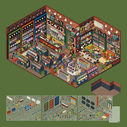[Record Store] XL Series Isometric Scene Stickers