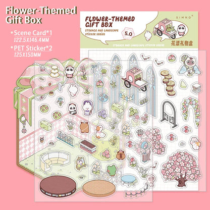 [Flower Gift Box] Isometric Miniature Scene Stickers - Cozy Sticker Room