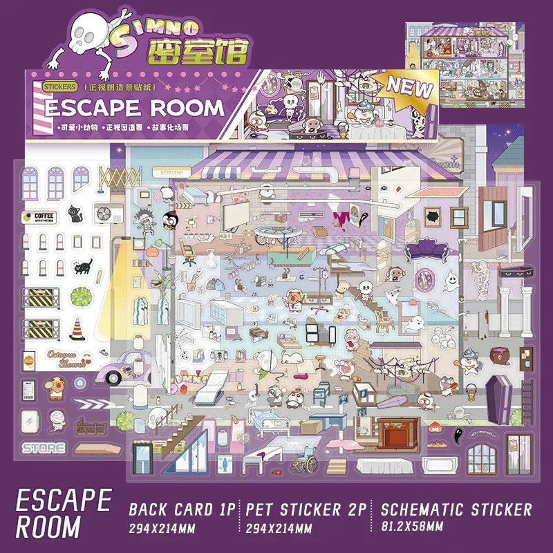 [Escape Room] Front-View XL Scene Stickers - Cozy Sticker Room