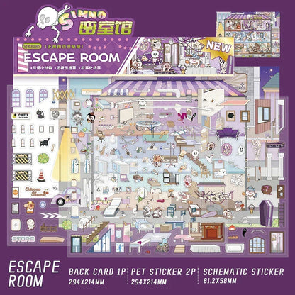[Escape Room] Front-View XL Scene Stickers - Cozy Sticker Room