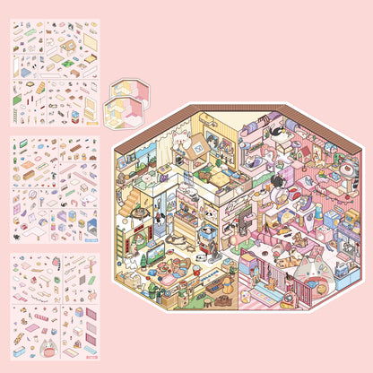 [Cat and Dog Diary] Interactive 2-in-1 Isometric Scene Stickers