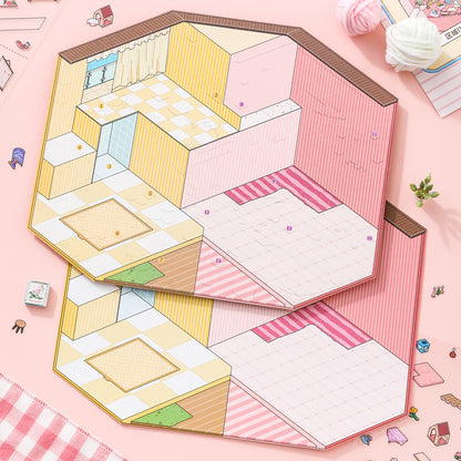 [Cat and Dog Diary] Interactive 2-in-1 Isometric Scene Stickers