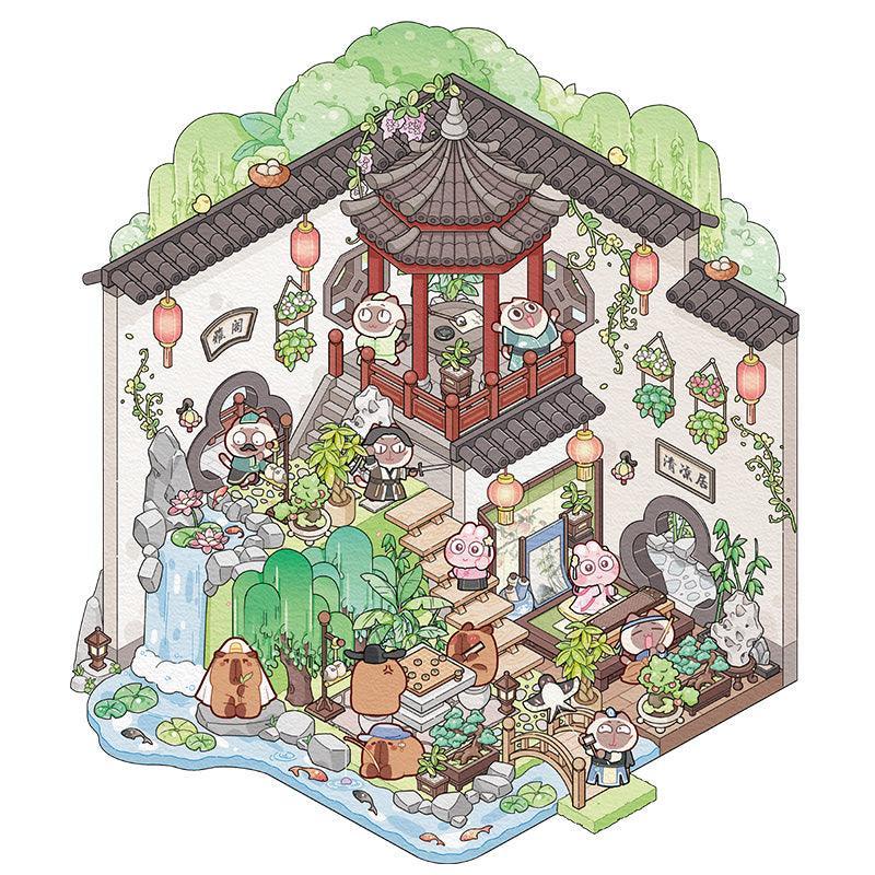 [Chinese Tranquil Courtyard] XL Series Isometric Scene Stickers - Cozy Sticker Room