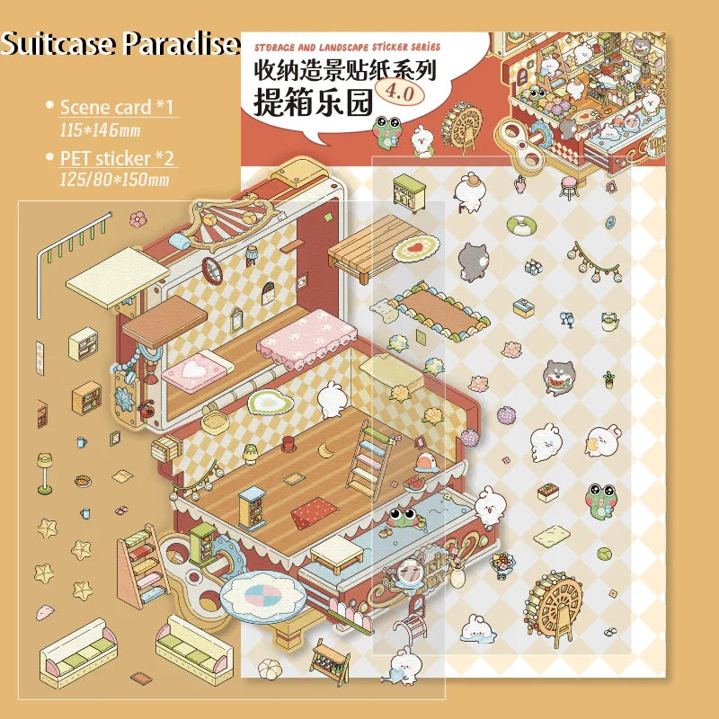 [Suitcase Paradise] Isometric Miniature Scene Stickers - Cozy Sticker Room