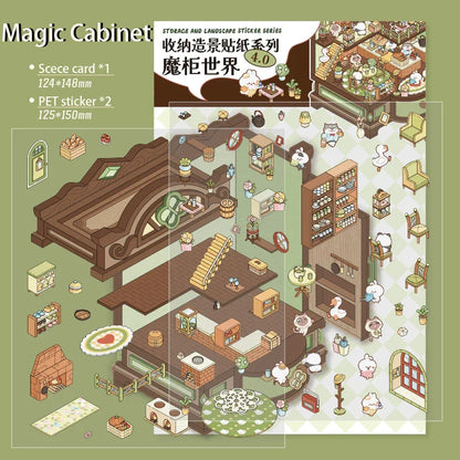 [Magic Cabinet] Isometric Miniature Scene Stickers - Cozy Sticker Room