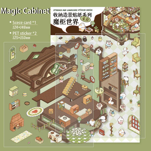 [Magic Cabinet] Isometric Miniature Scene Stickers - Cozy Sticker Room