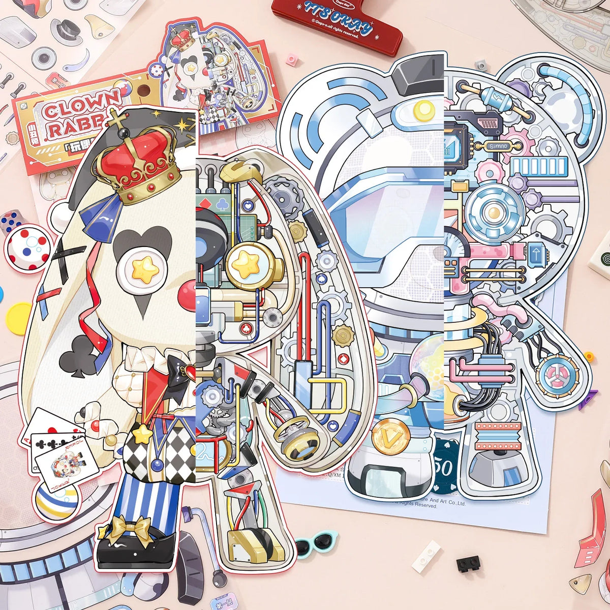 [Clown Rabbit] 3-Layer Clockwork XL Scene Stickers