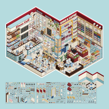 [Pet Cafe] XL Series Isometric Scene Stickers