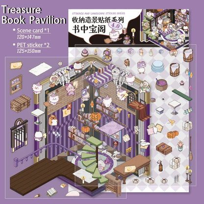 [Treasure Book Pavilion] Isometric Miniature Scene Stickers - Cozy Sticker Room