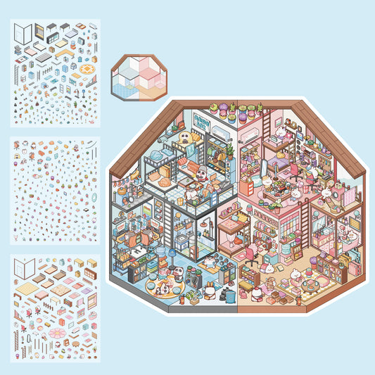[Happy Student Dorm] Interactive 2-in-1 Isometric Scene Stickers