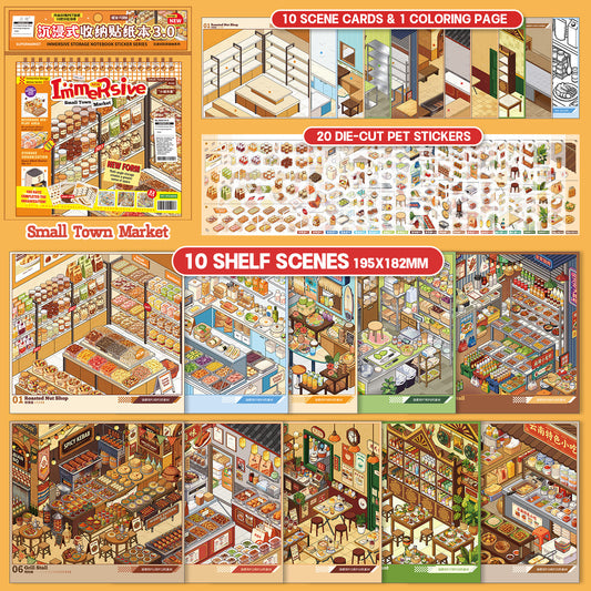 [Small Town Market] 10-in-1 Immersive Scene Sticker Book