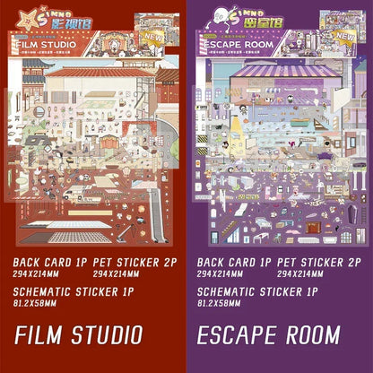 [Escape Room] Front-View XL Scene Stickers - Cozy Sticker Room