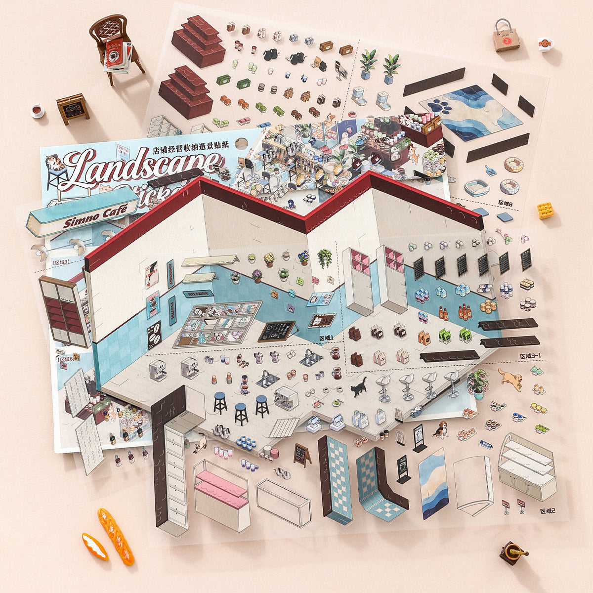 [Pet Cafe] XL Series Isometric Scene Stickers