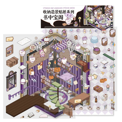 [Treasure Book Pavilion] Isometric Miniature Scene Stickers - Cozy Sticker Room