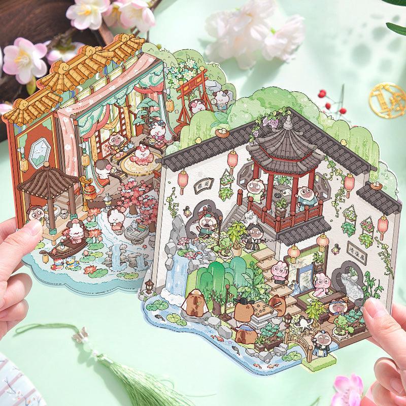 [Chinese Tranquil Courtyard] XL Series Isometric Scene Stickers - Cozy Sticker Room