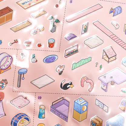 [Cat and Dog Diary] Interactive 2-in-1 Isometric Scene Stickers