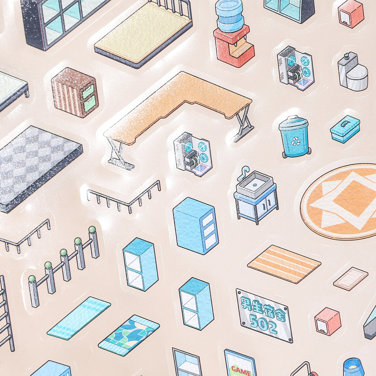 [Happy Student Dorm] Interactive 2-in-1 Isometric Scene Stickers