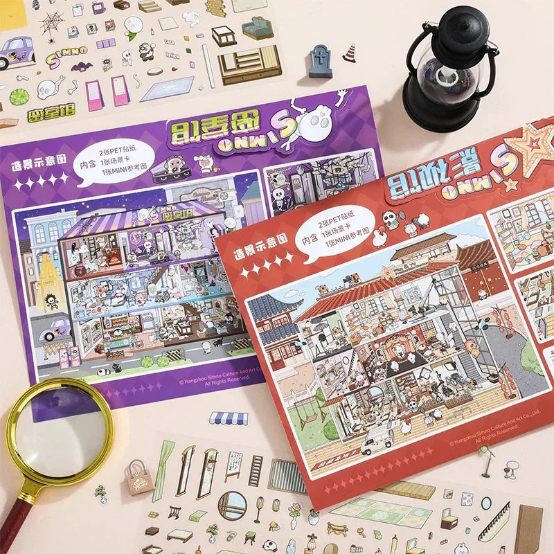 [Escape Room] Front-View XL Scene Stickers - Cozy Sticker Room