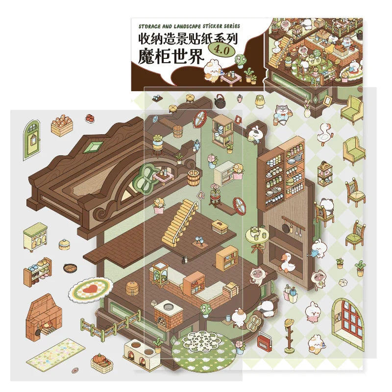 [Magic Cabinet] Isometric Miniature Scene Stickers - Cozy Sticker Room