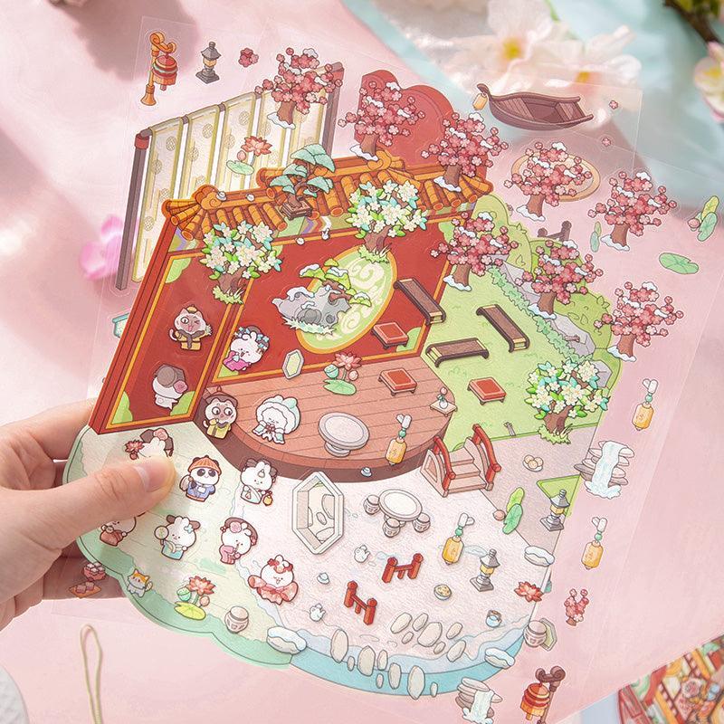 [Palace Blossoms in Snow] XL Series Isometric Scene Stickers - Cozy Sticker Room