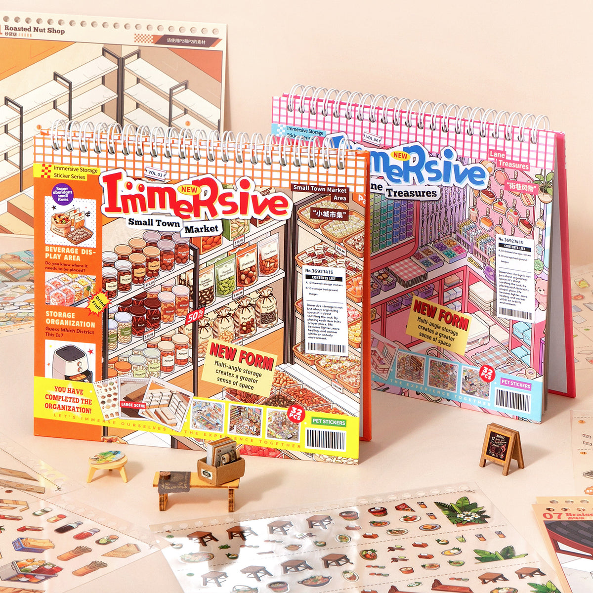 [Small Town Market] 10-in-1 Immersive Scene Sticker Book