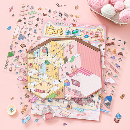 [Cat and Dog Diary] Interactive 2-in-1 Isometric Scene Stickers