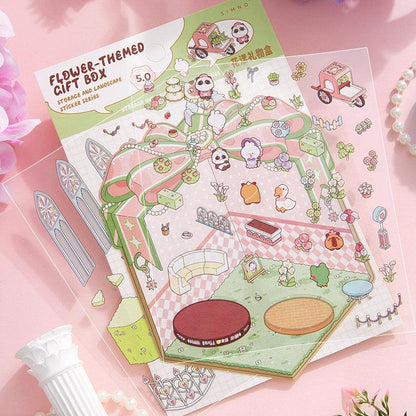 [Flower Gift Box] Isometric Miniature Scene Stickers - Cozy Sticker Room