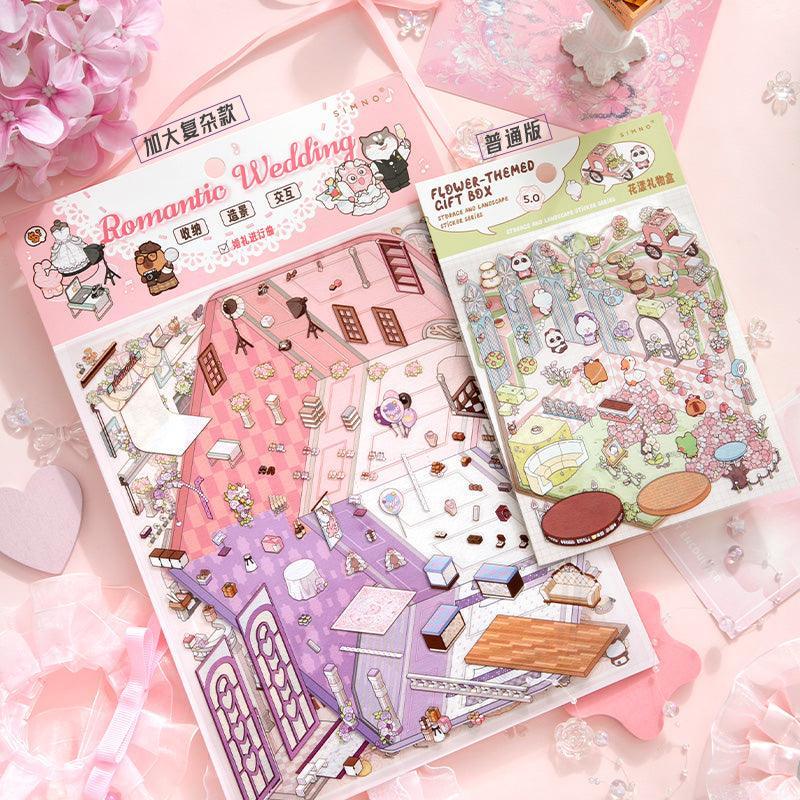 [Romantic Wedding] Interactive 2-in-1 Isometric Scene Stickers - Cozy Sticker Room