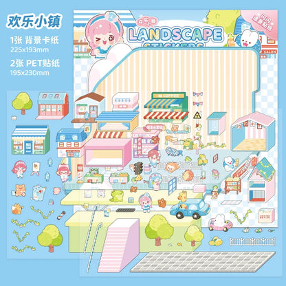 [Happy Town] XL Series Isometric Scene Stickers - Cozy Sticker Room