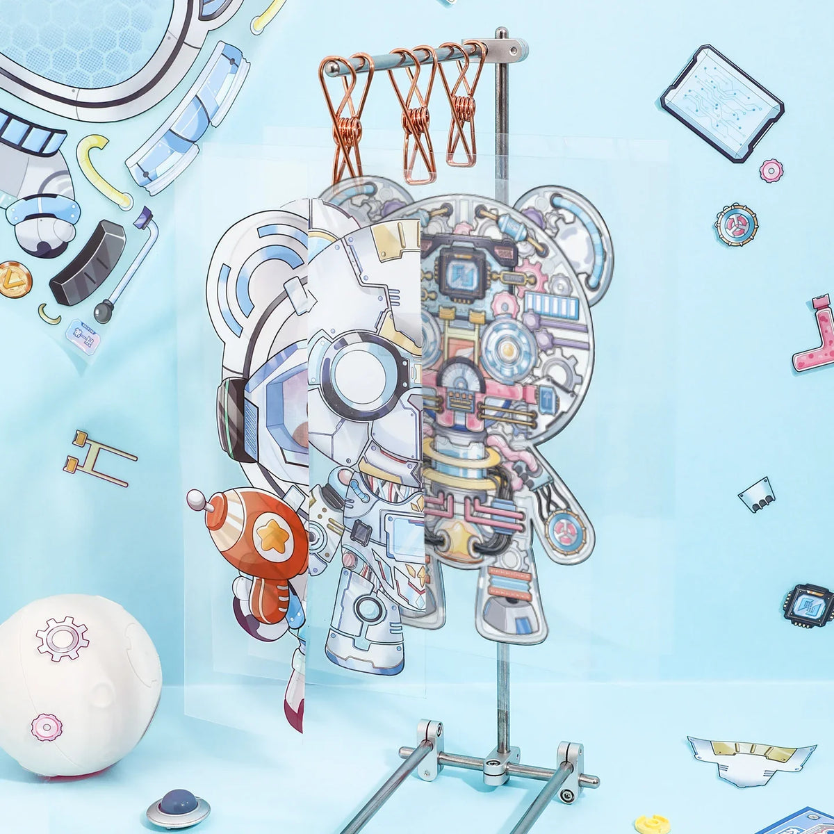 [Space Bear] 3-Layer Clockwork XL Scene Stickers