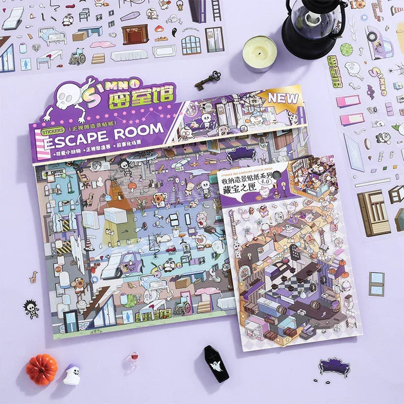 [Escape Room] Front-View XL Scene Stickers - Cozy Sticker Room