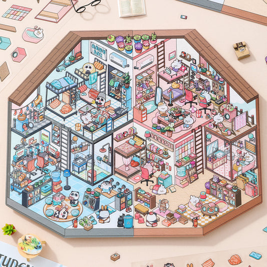 [Happy Student Dorm] Interactive 2-in-1 Isometric Scene Stickers