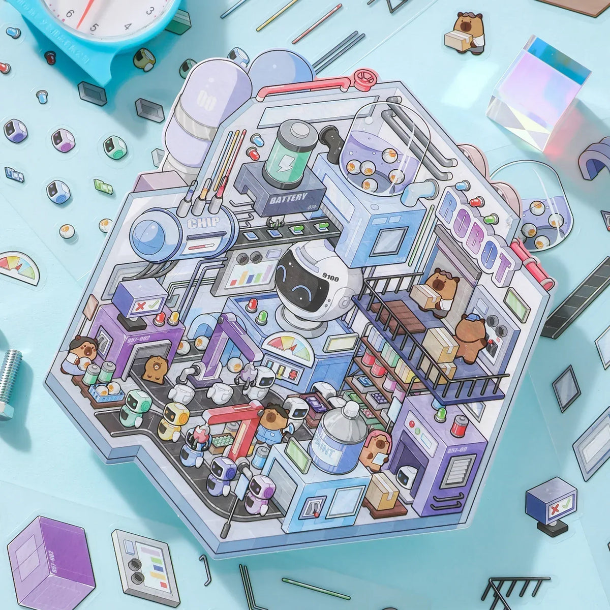 [Robot Factory] Isometric Miniature Scene Stickers - Cozy Sticker Room