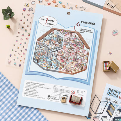 [Happy Student Dorm] Interactive 2-in-1 Isometric Scene Stickers