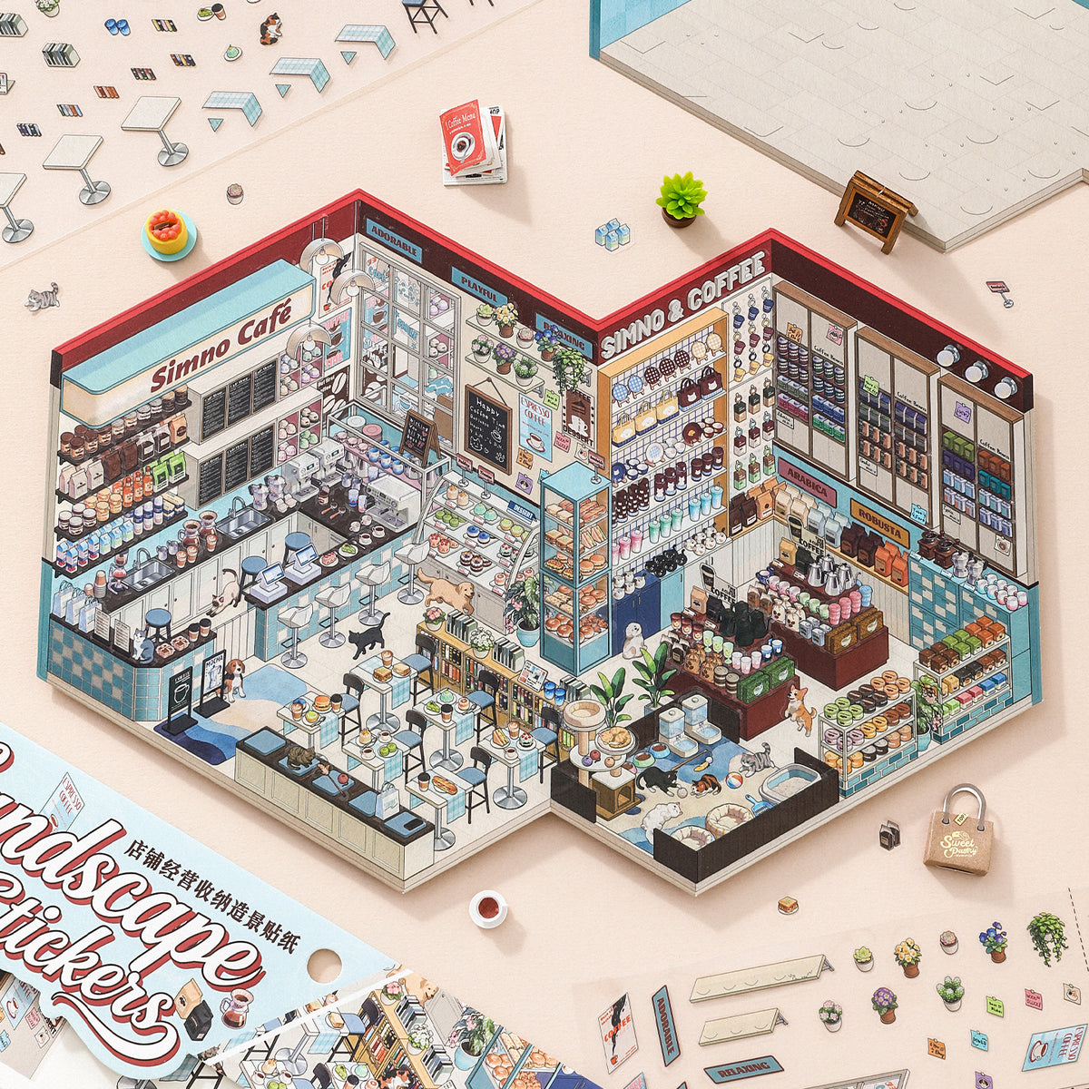 [Pet Cafe] XL Series Isometric Scene Stickers